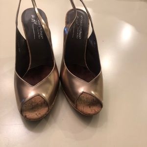 Donald Pliner Leather Bronze Sling  Back Peep Toe